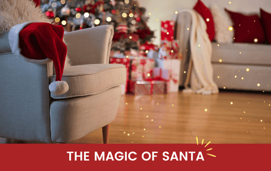 The Magic Of Santa Christmas Header with Sparkles and Santa Hat