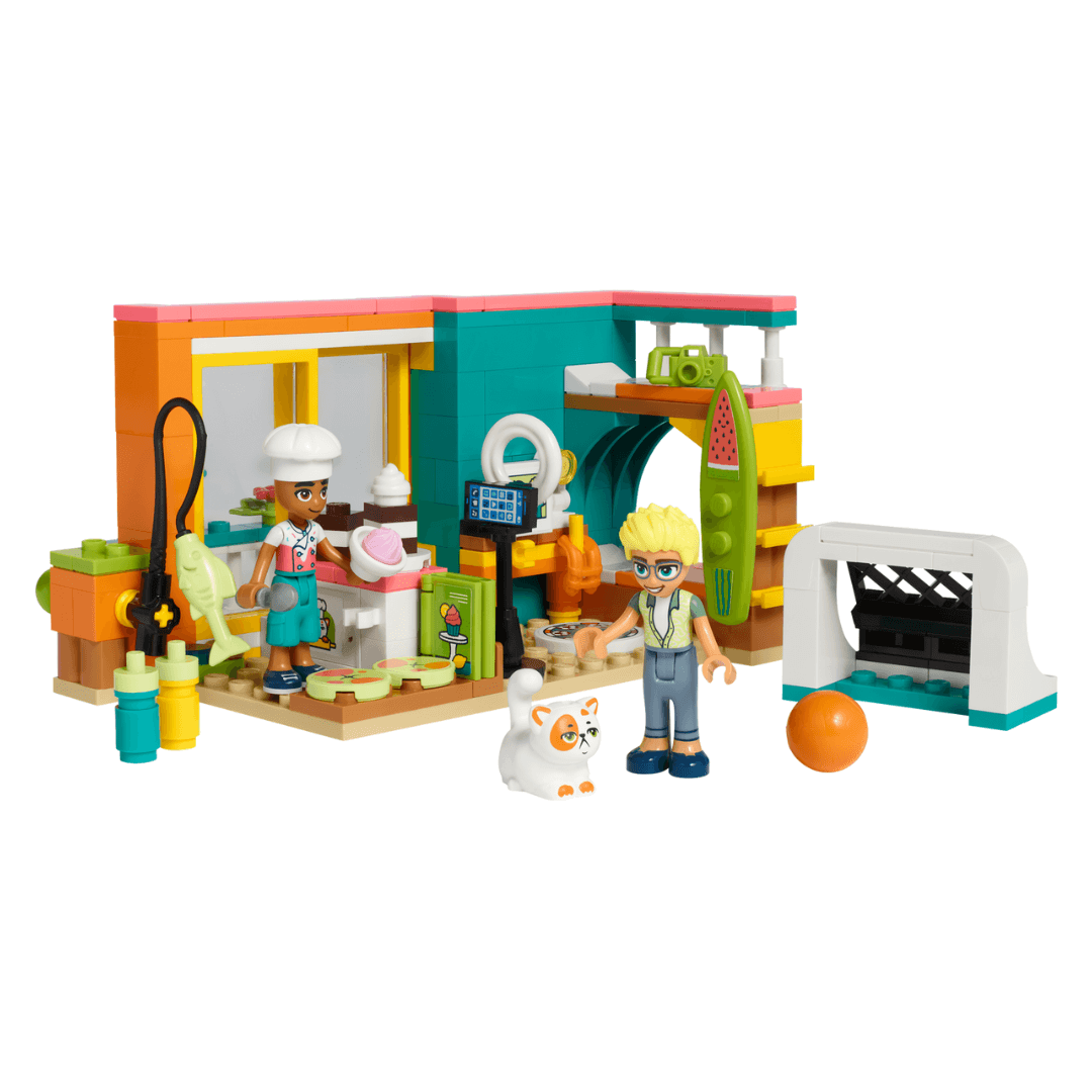 41754 lego friends set leos room chef, fishing, surfing, soccer hobbies included