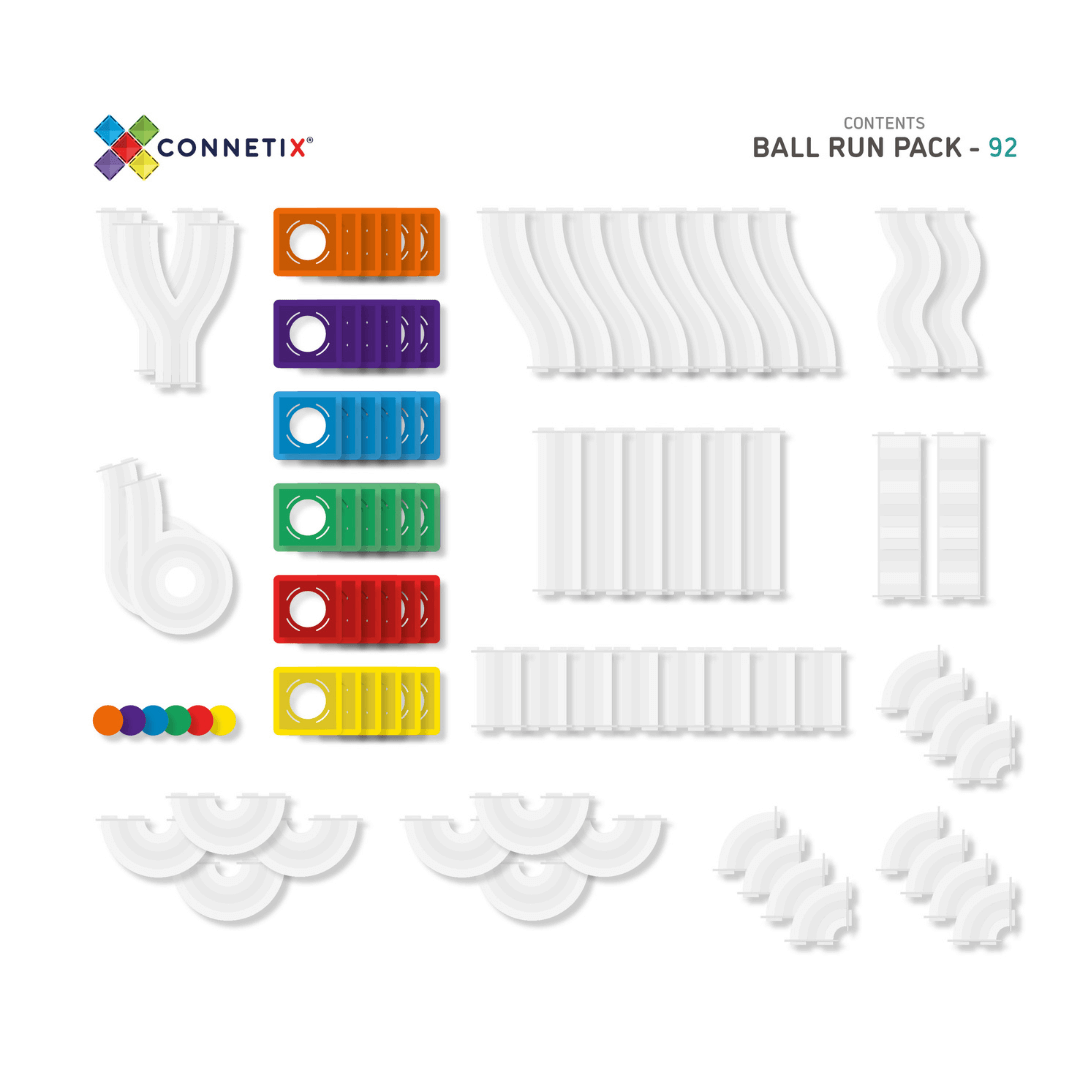 connetix 92 piece ball run contents sheet