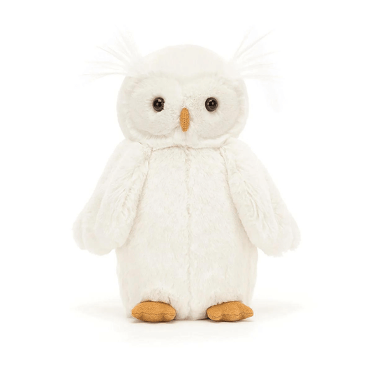 Jellycat white owl with yellow beak and feet at toyworld lismore
