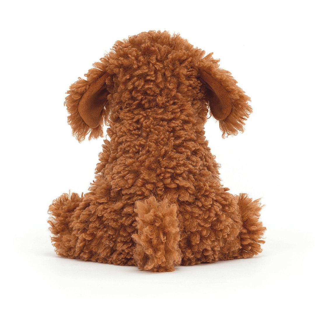 Jellycat doodle dog cooper super fluffy tan poodle like pupy soft toy at toyworld lismore back view