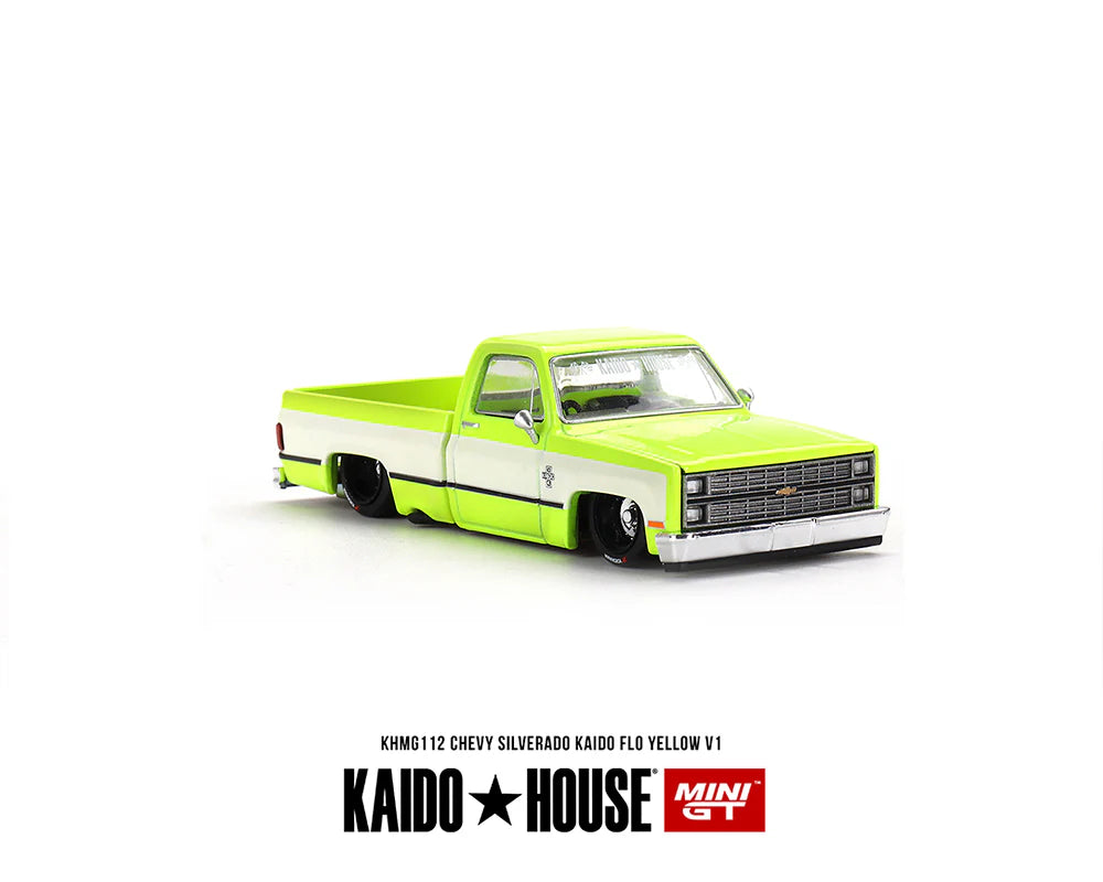 my-toykingdom-Mini-GT-1:64-Chevrolet-Silverado-Kaido-House-Flo-Yellow-V1-Front