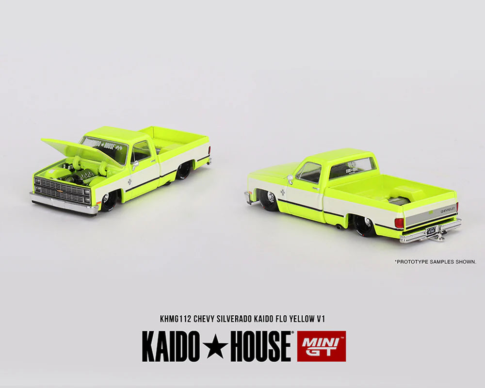 my-toykingdom-Mini-GT-1:64-Chevrolet-Silverado-Kaido-House-Flo-Yellow-V1-Back