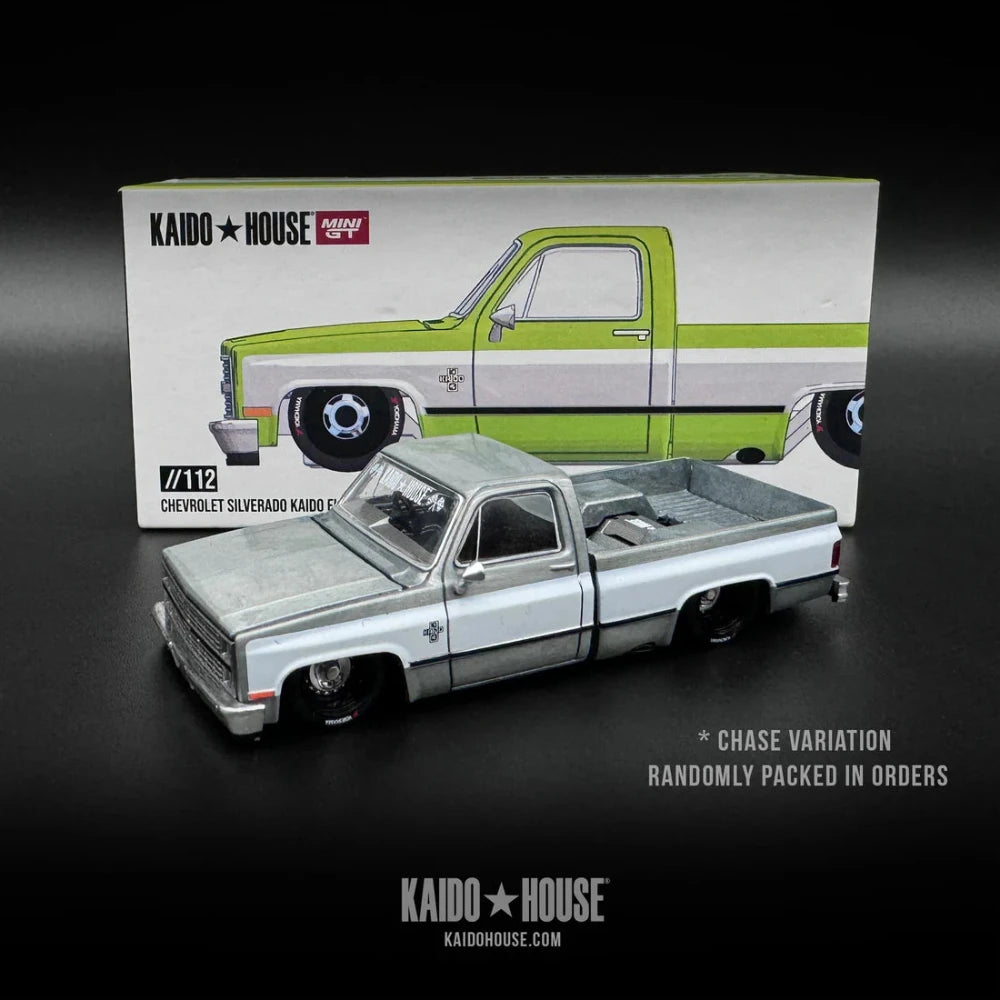 my-toykingdom-Mini-GT-1:64-Chevrolet-Silverado-Kaido-House-Flo-Yellow-V1-Chase