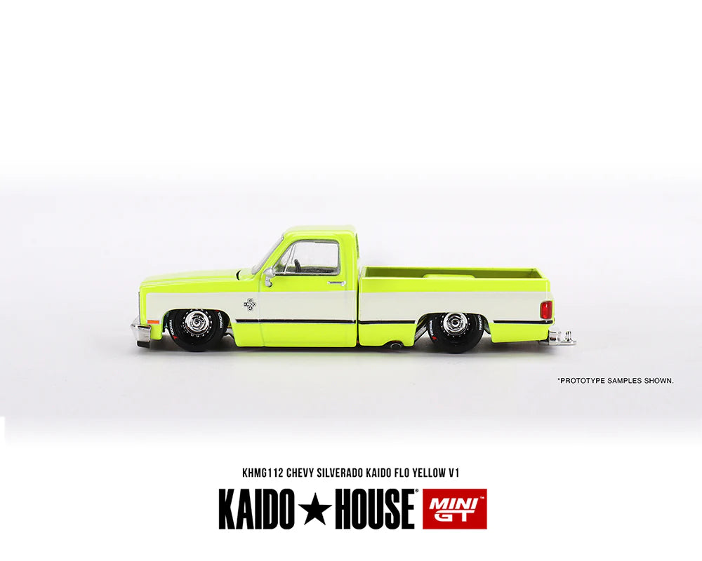 my-toykingdom-Mini-GT-1:64-Chevrolet-Silverado-Kaido-House-Flo-Yellow-V1-Side
