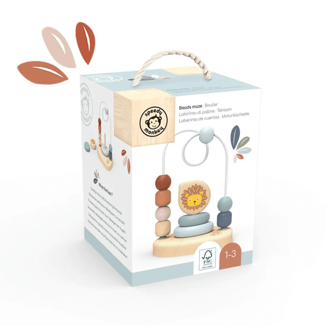 Speedy Monkey bead maze with a lion face detail in packaging at Toyworld Lismore
