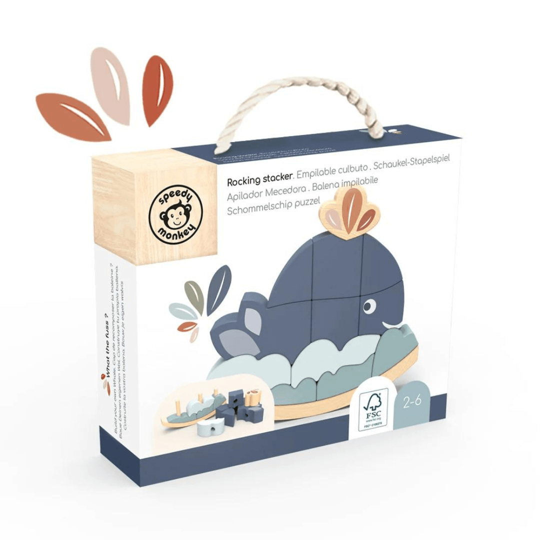 Speedy Monkey Wooden whale stacker packaging at Toyworld Lismore