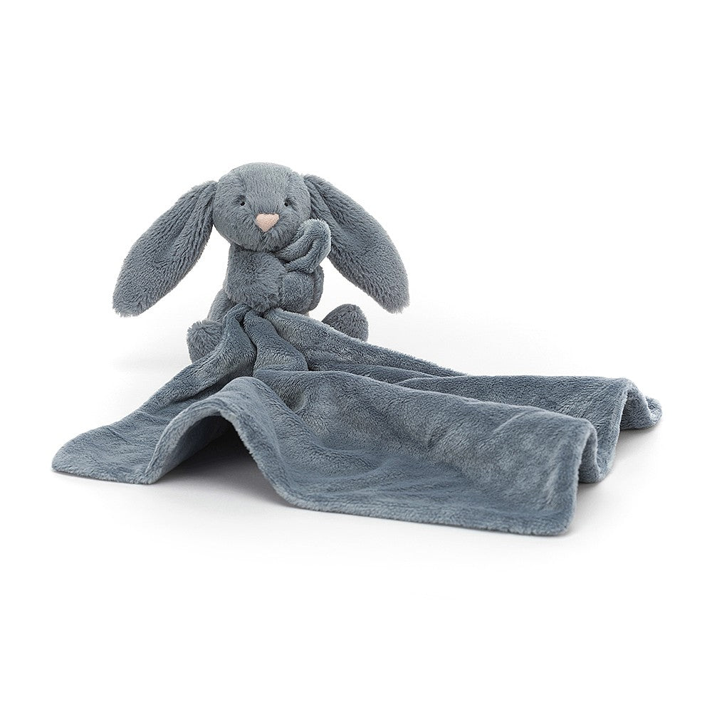Jellycat Soft Toys Soother Dusky Blue Bunny with Square rug