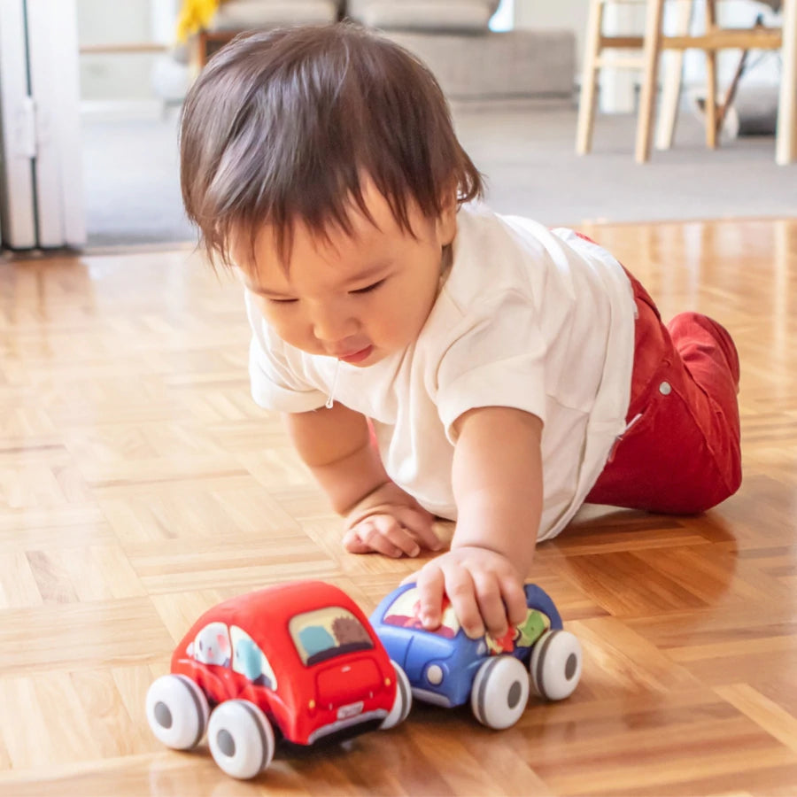 Child playing with tiger tribe pull back cars