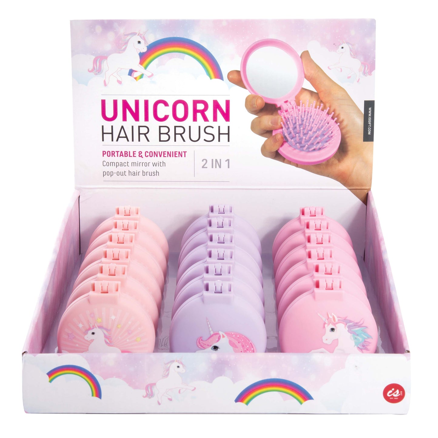 Unicorn Compact Flip Brush and Mirror Asst