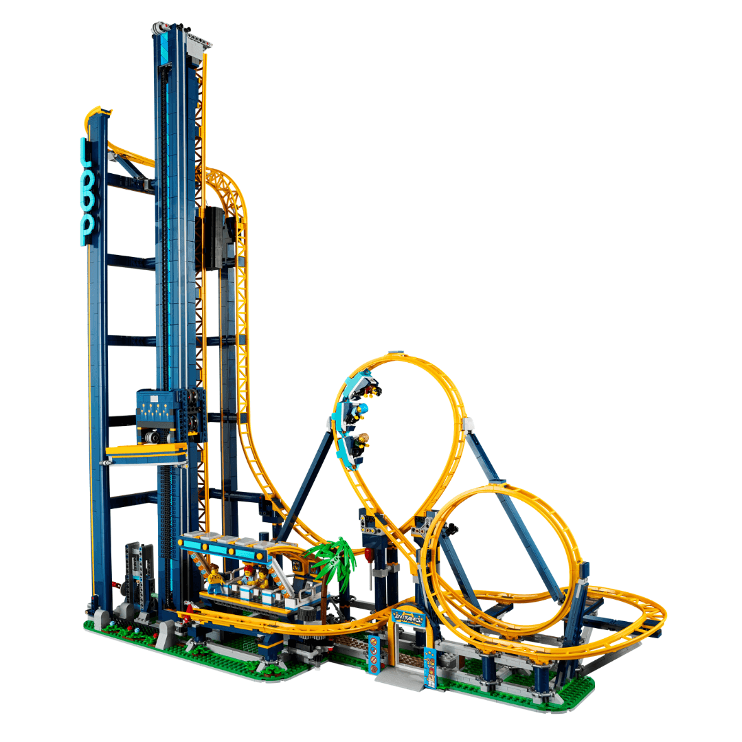 10303 lego loop coaster blue and yellow roller coaster with theme park like accessories and minifigures build suggestion