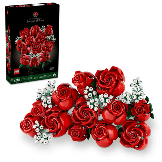 lego boquet of red roses with some white baby breath fill in with packaging toyworld lismore