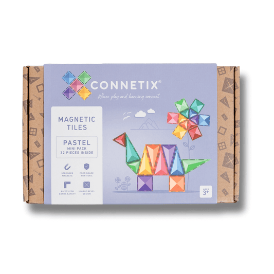 connetix 32 piece mini pastel pack packaging with violet cover slip