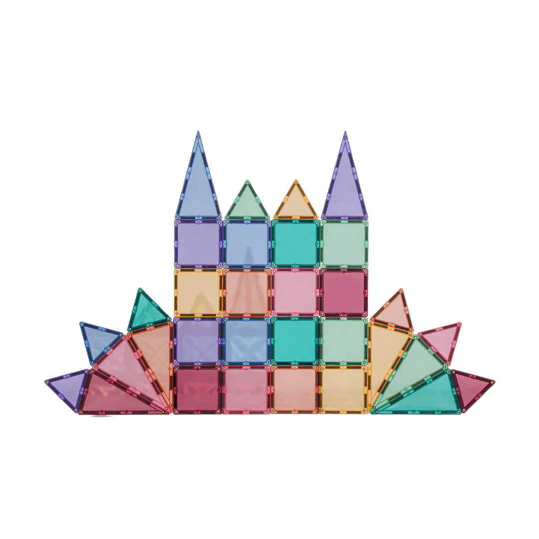 connetix 32 piece mini pastel pack build suggestion showing all the pieces included in the pack