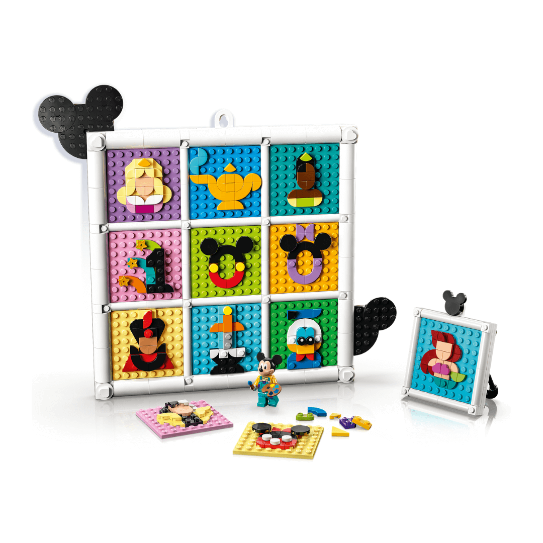 43221 Lego Disney 100 Years Of Disney Animation Icons Built Set. 9 Small Frames In Large Frame. Each Section Picured Has A Portrait Of A Disney Character That Can Be Swapped As You Find Your Favourites