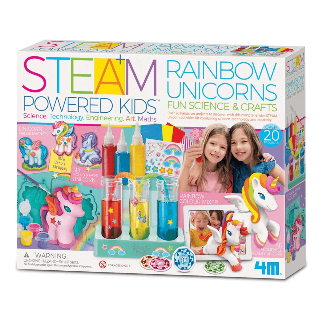 4M Steam powered kits - unicorns and rainbows doing kit packaging
