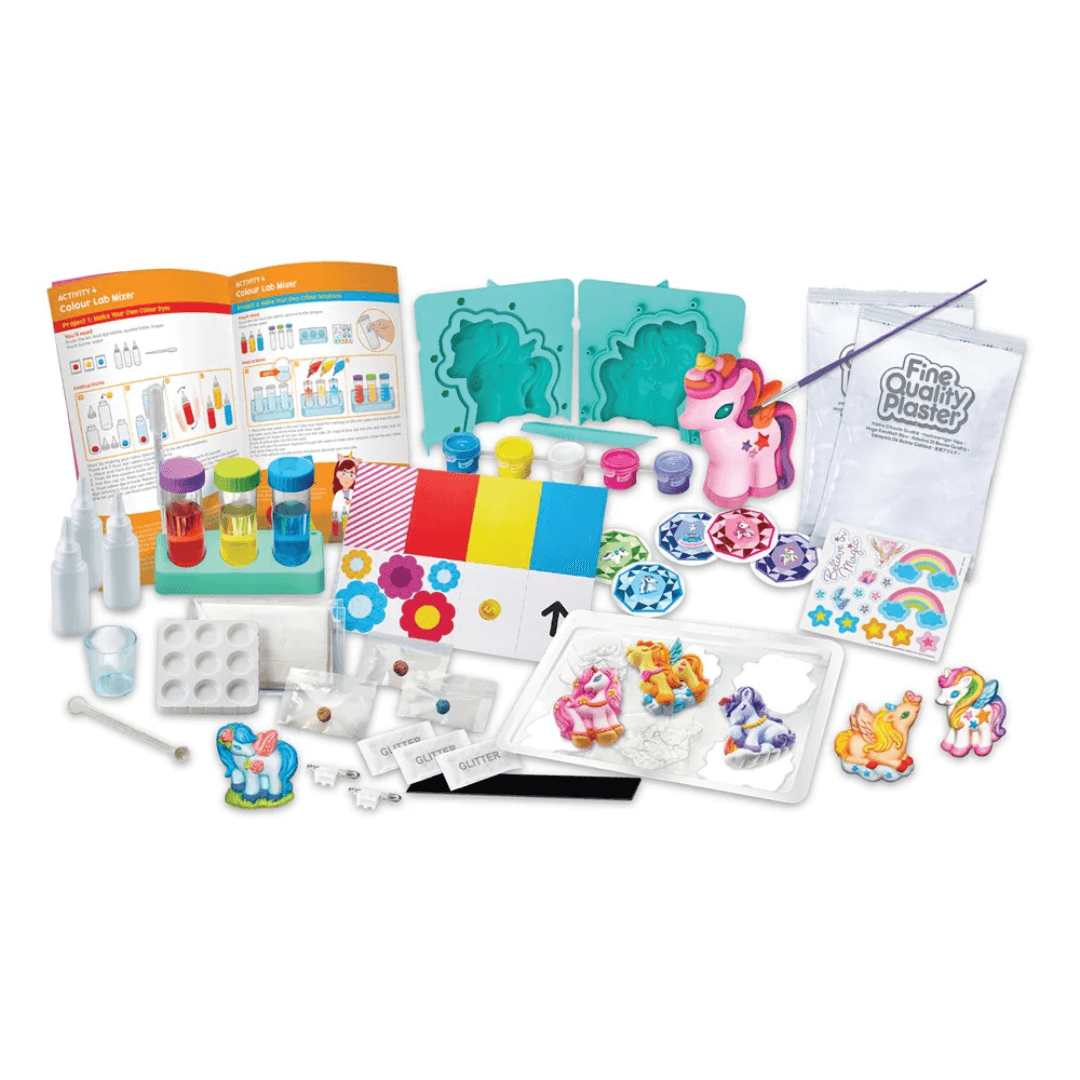 4M Steam powered kits - unicorns and rainbows doing kit contents