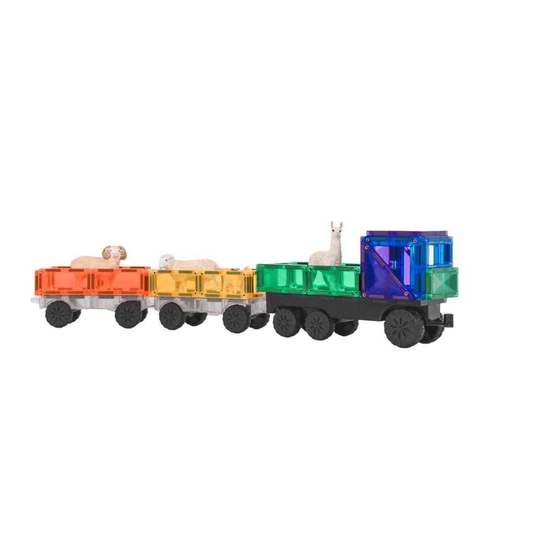 connetix 50 piece transport pack build suggestion truck with 2 carriages - animals in image not included