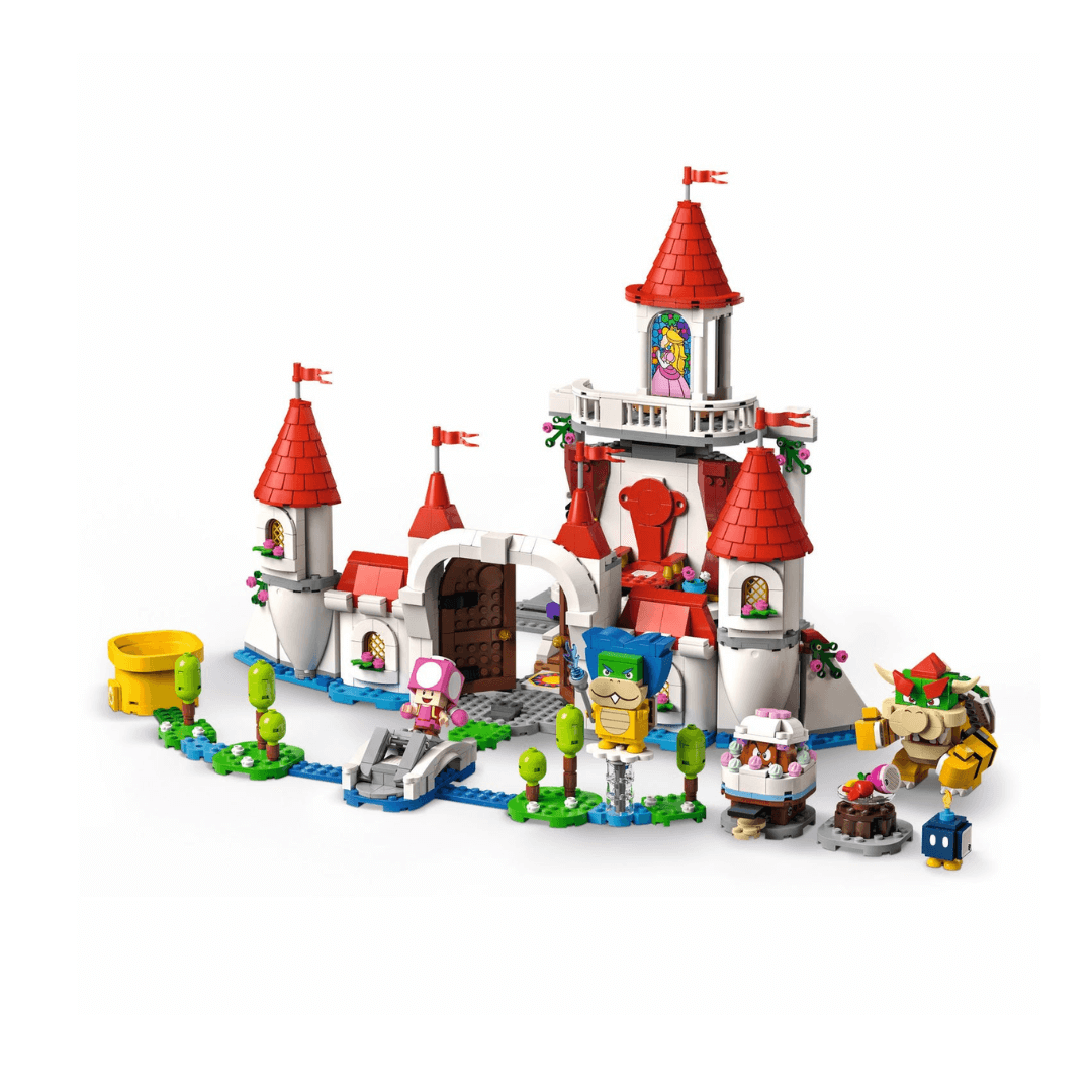 71408 lego super mario peachees castle expansion set white castle with red points , bowser, peachs and various other characfters