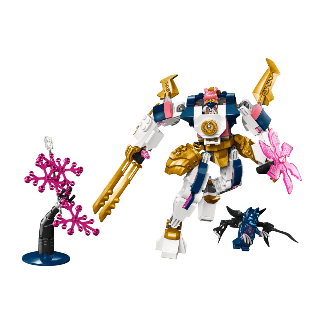 lego ninjago set with pink hair minifigure in white pink and gold mech toyworld lismor