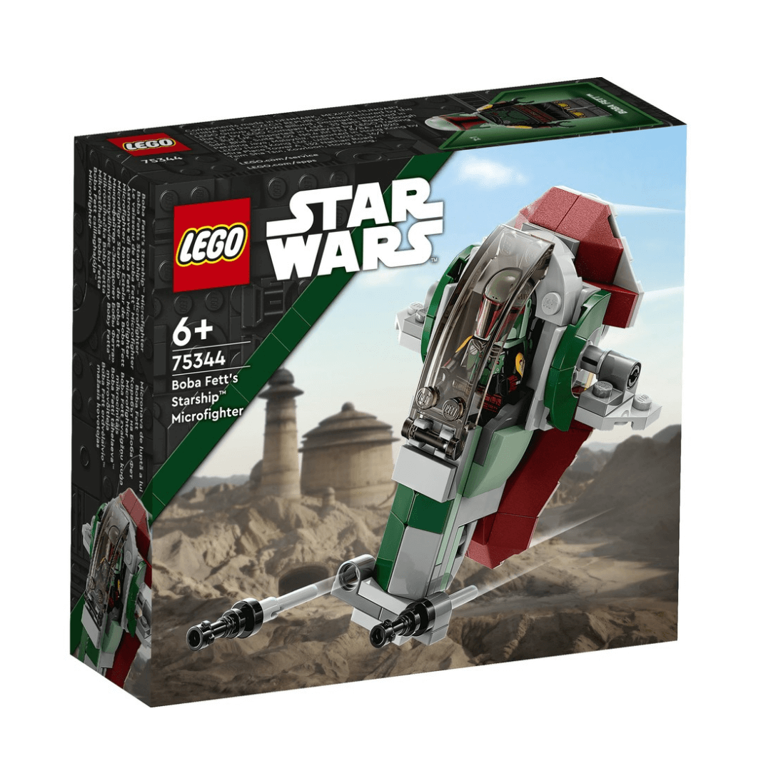Lego micro fighter boba fett starship green, grey and maroon colours box packaging