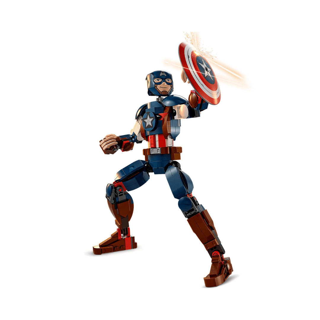76258 Lego Marvel Captain America Construction Figure Built Set. Figure Seen In Signature Blue And Red Costume With A Star At The Centre Of His Chest And Holding His Big Round Sheild, Also In Signature Colours. All Joints Are Hinged And Are Movable. 