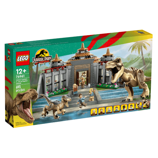 76961 Lego Jurassic Park Visitor Centre Trex Raptor Attack Front Of Packaged Box
