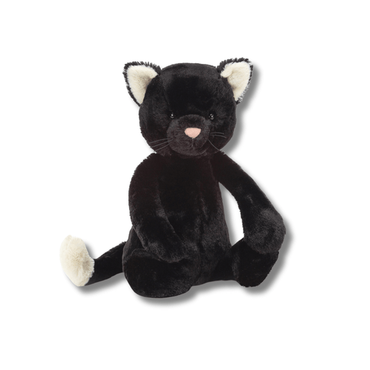 jellycat black kitten with white ear colouring and white tip on tail toyworld lismore