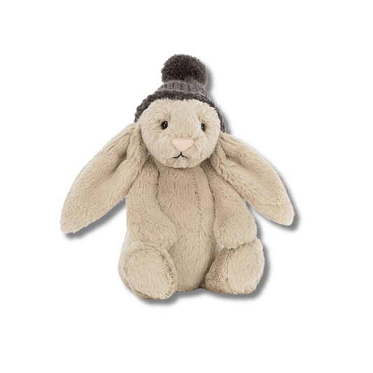 jellycat small beige bunny with brown beanie toyworld lismore