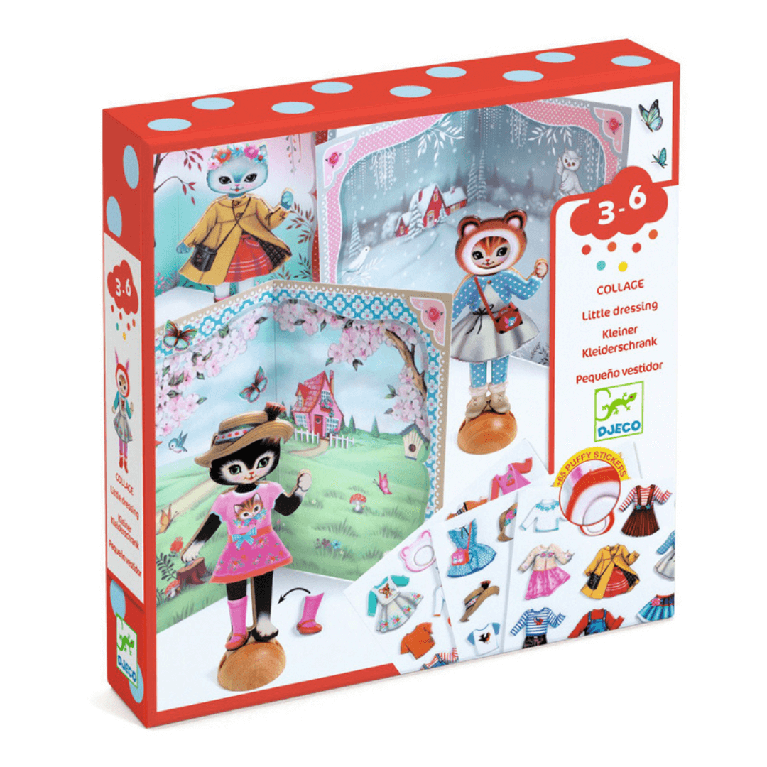 Djeco dress up cats with paper dresses kit in packaging at toyworld lismore