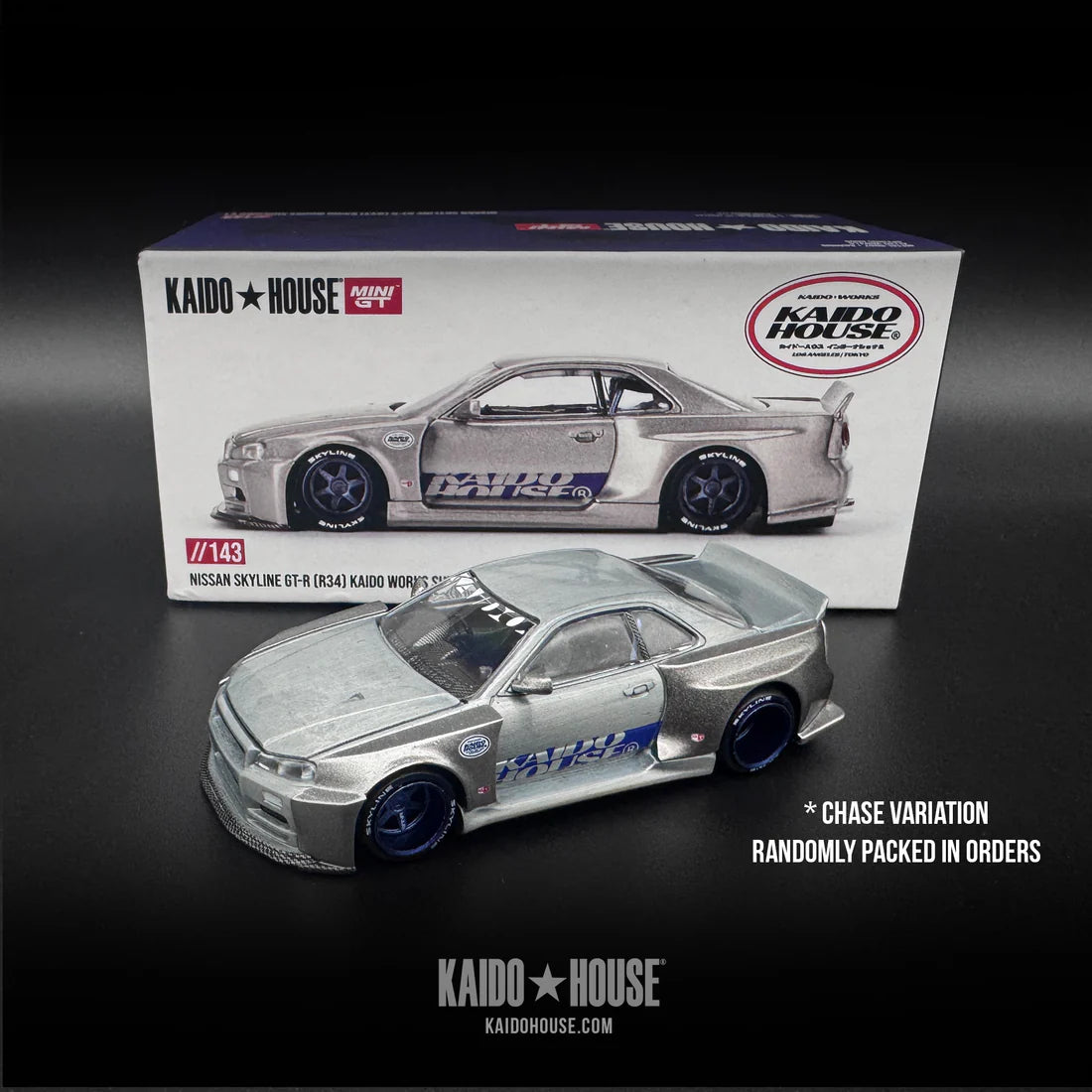ミニカー NISSAN SKYLINE GT-R R34 KAIDO WORKS Kaido House + Mini GT 1:64 Nissan Skyline GTR (R33) Kaido