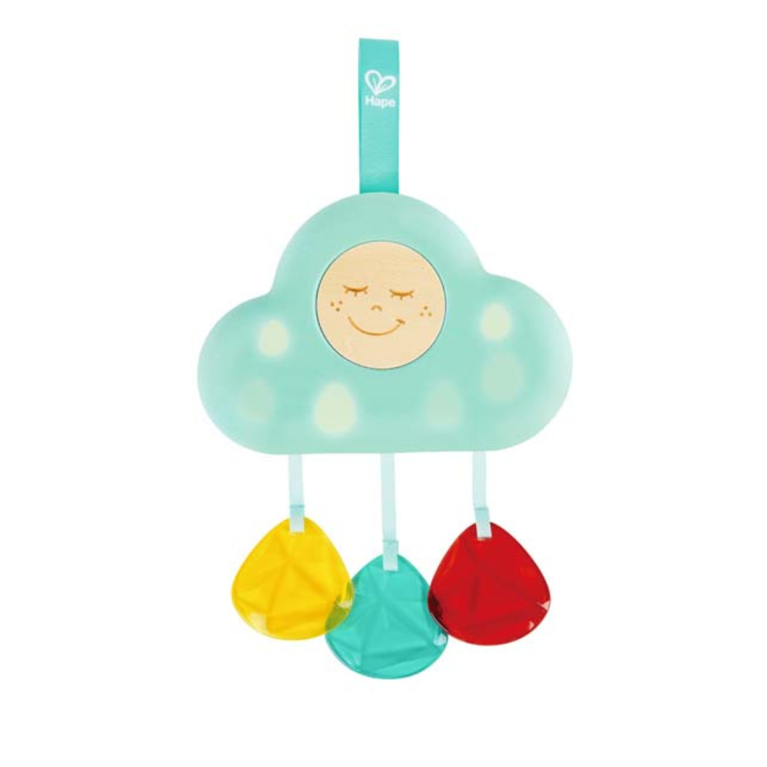Hape musical cloud blue with red yellow and blue tear drops toyworld lismore