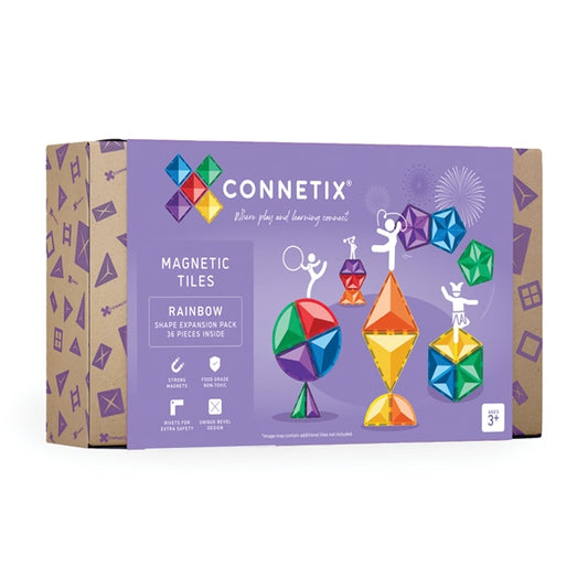 Connetix Magnetic Tiles - 36 Piece Rainbow Shape Expansion Pack