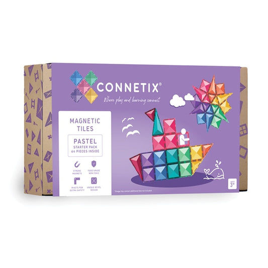 Connetix Magnetic Tiles - 64 Piece Pastel Starter Pack
