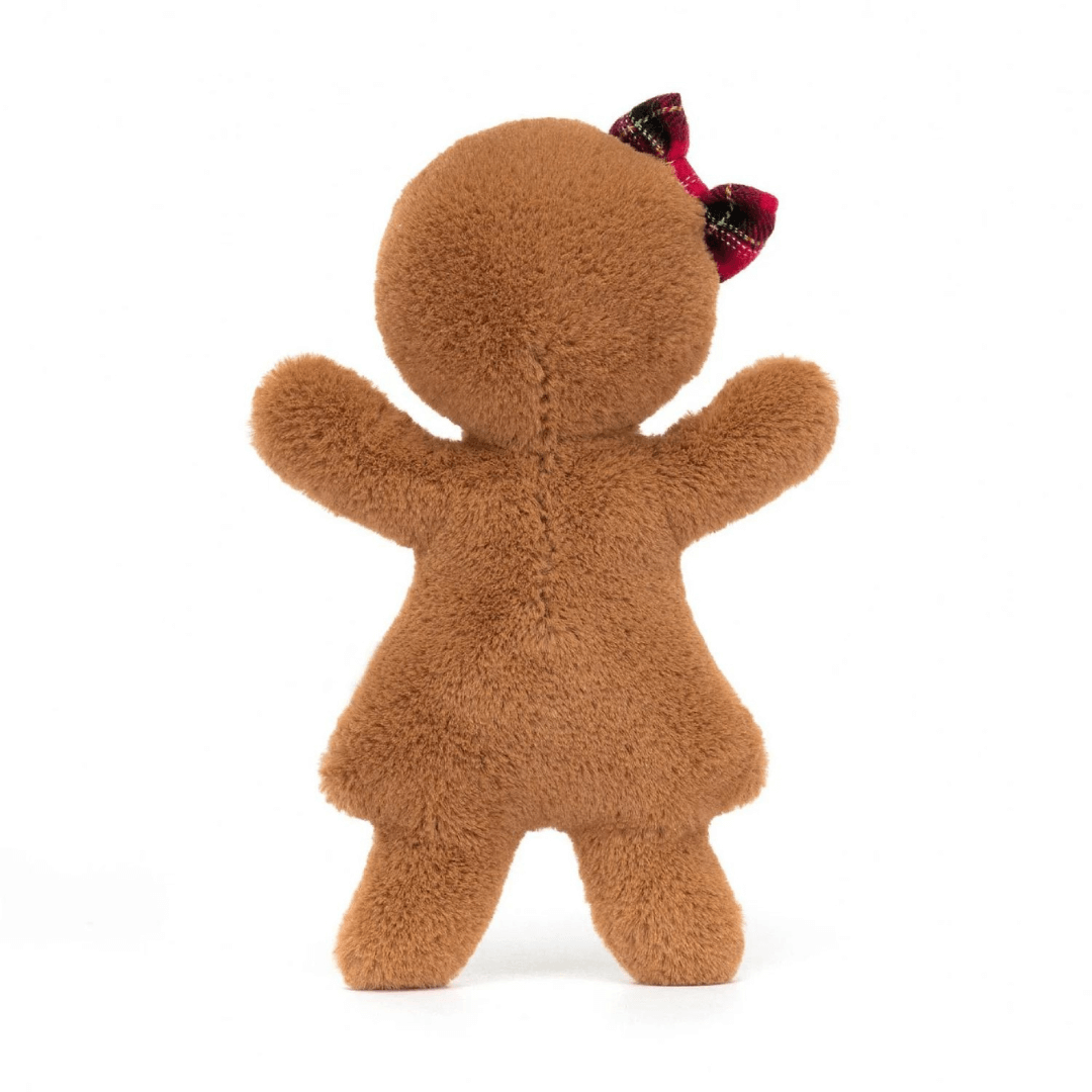 Jellycat Gingerbread Ruby soft toy with ribbon available at toyworld rear view