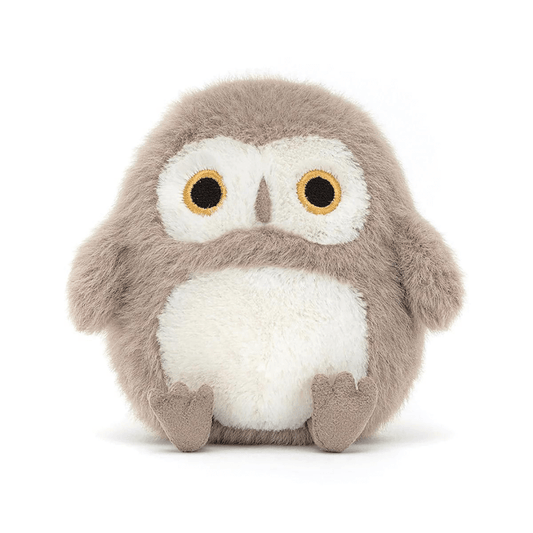 jellycat brown and cream owl with yellow cicles around eyes at toyworld lismore