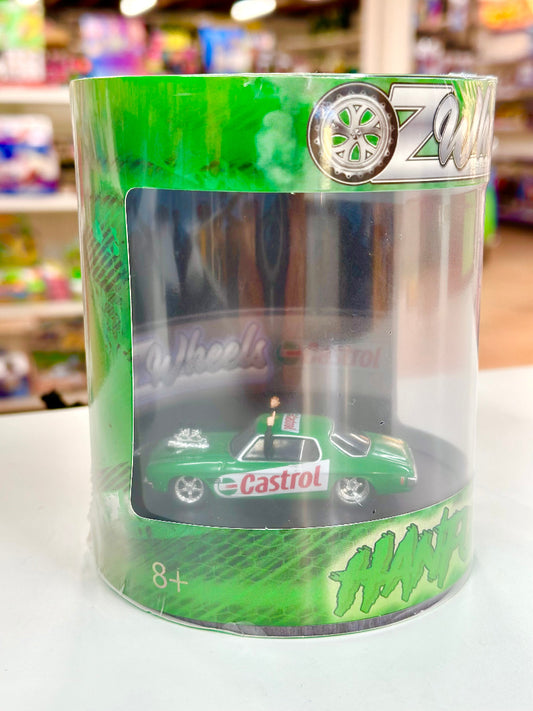 Oz Wheels - 1:64 Castrol Hanful Monaro Skid Green in Cylinder
