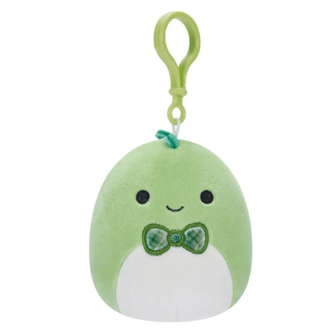 Squishmallow 3.5 clip on soft toy green creature with bow tie toyworld lismore 