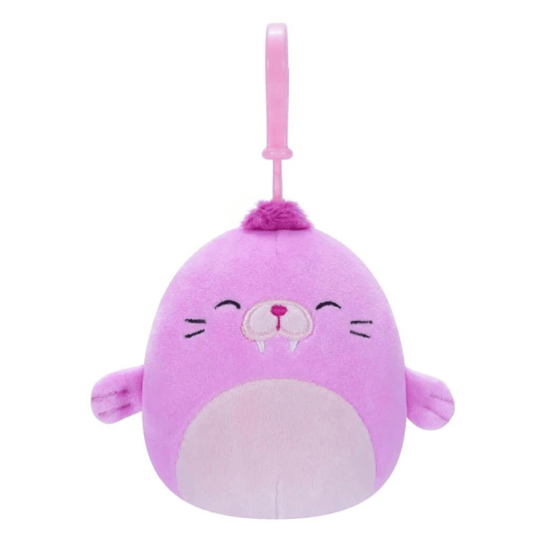 Squishmallow 3.5 clip on soft toy pink walrus looking creature toyworld lismore