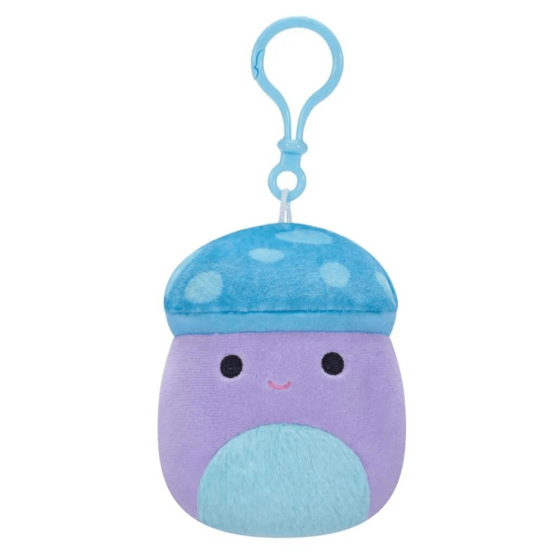 Squishmallow 3.5 clip on soft toy purple and blue mushroom creature toyworld lismore