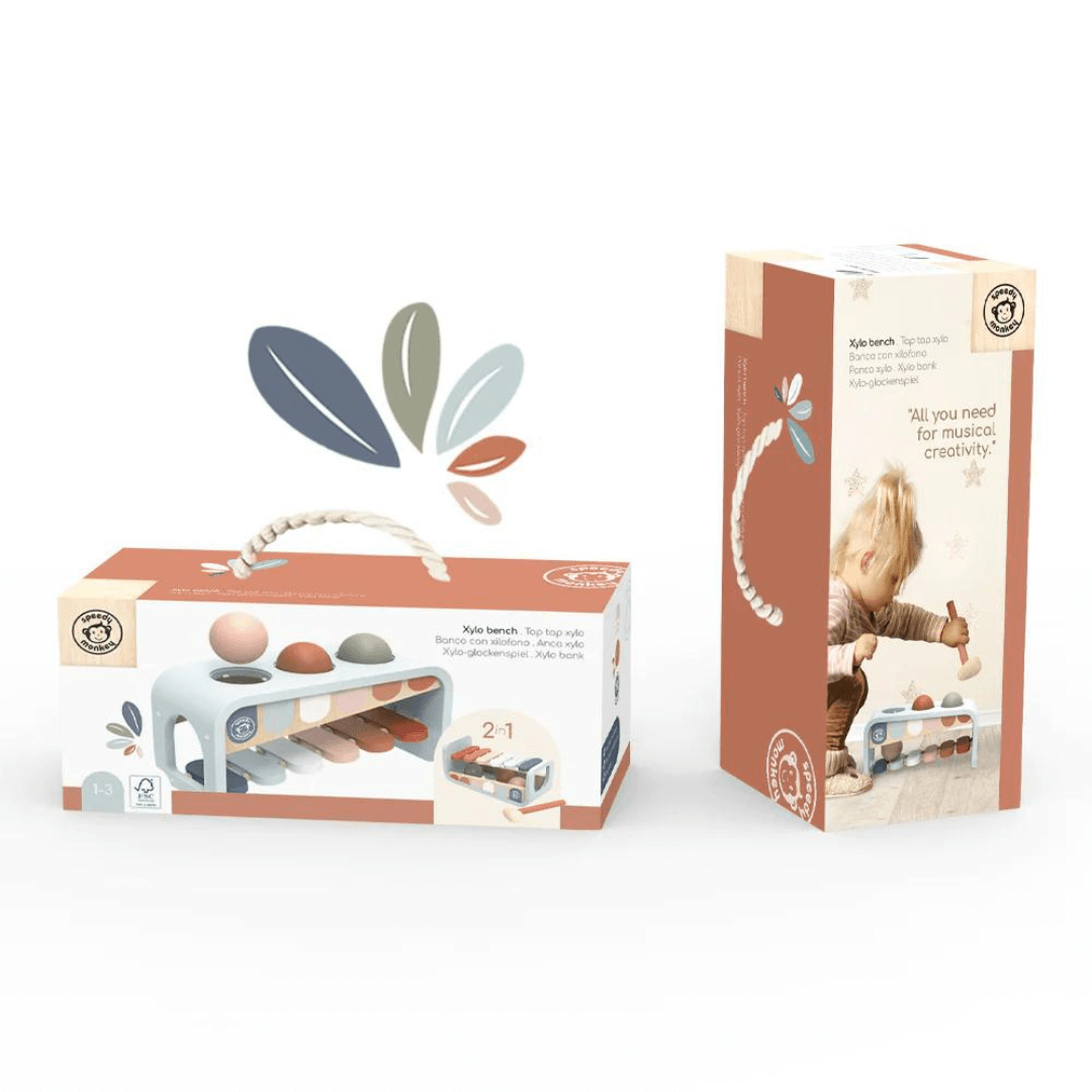 Speedy Monkey Xylo Bench musical wooden toy in packaging at Toyworld Lismore
