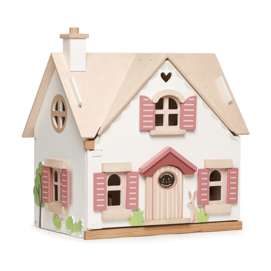 Tender Leaf Cottontail Cottage wooden doll house with front opening - pink colours toyworld lismore