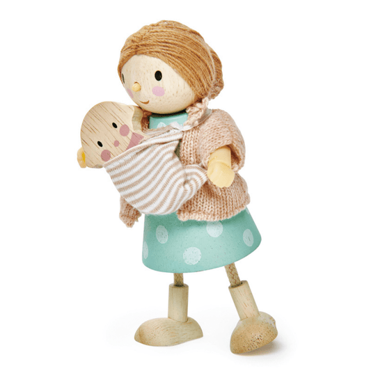 Tenderleaf Doll for dol house wooden carrying a baby on her chest toyworld lismore