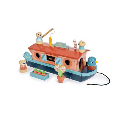Wooden Otters fishing on a boat