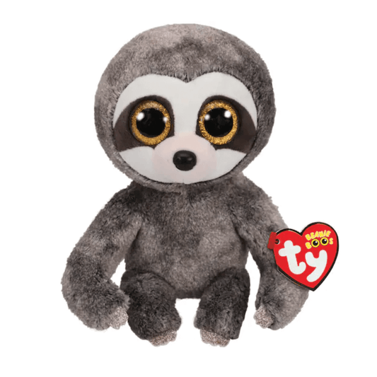 Ty Beanie Boo Dangler Sloth grey sloth character with gold trim eyes