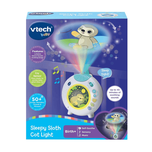 Vtech sloth cot light musical and audio to help self soothe in packaging at Toyworld lismore