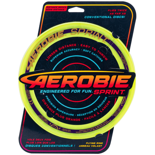 aerobie frisbie yellow 10 inch in packaging