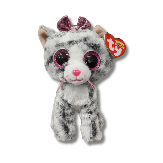 Beanie Boos kiki grey cat with pink whiskers and pink glittery bow