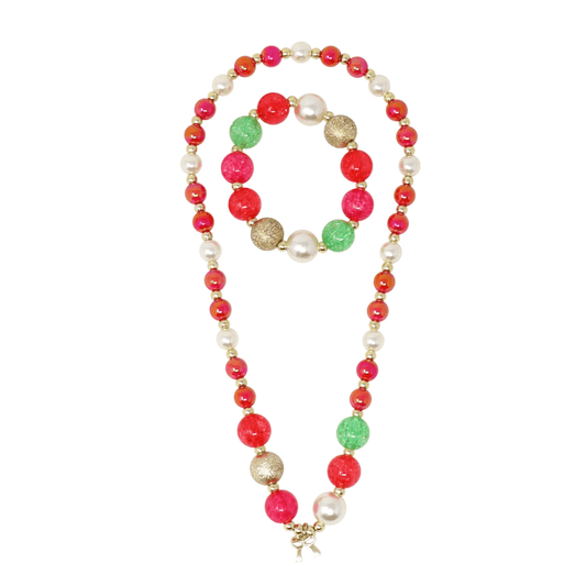 Christmas colours Braclet and Necklace set with Bow pendant
