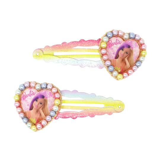 rainbow hair clips with barbie love heart charm